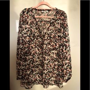 Plus size Camo sheer button down top